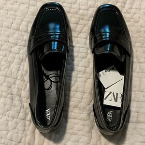 Zara Shiny Black Loafers
